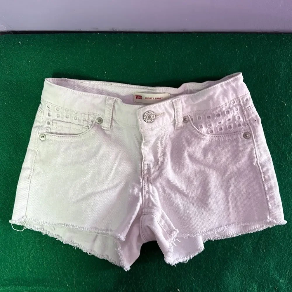 Levi’s Girl's White Shorty Shorts Size 8 Denim Cutoff Summer Casual